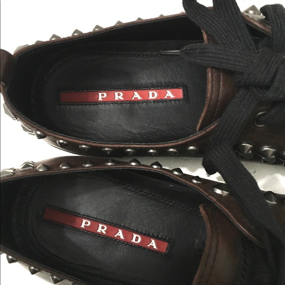 Prada Sport Mens Brown Spiked Leather Sneakers. Prada 9 = US size 10 - Picture 2 of 8